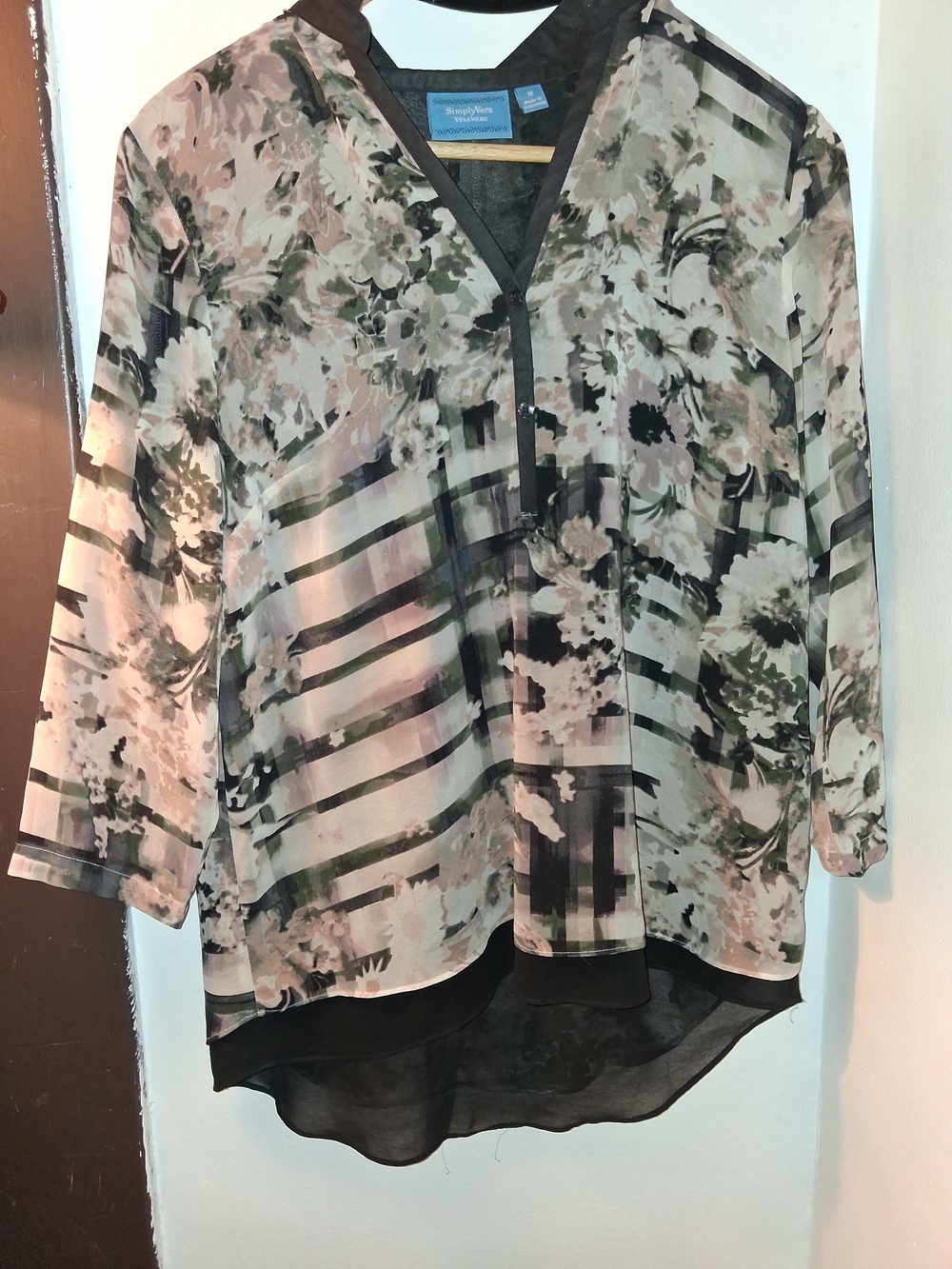 Simply Vera Vera Wang Black & Blush Floral-Stripe Tunic